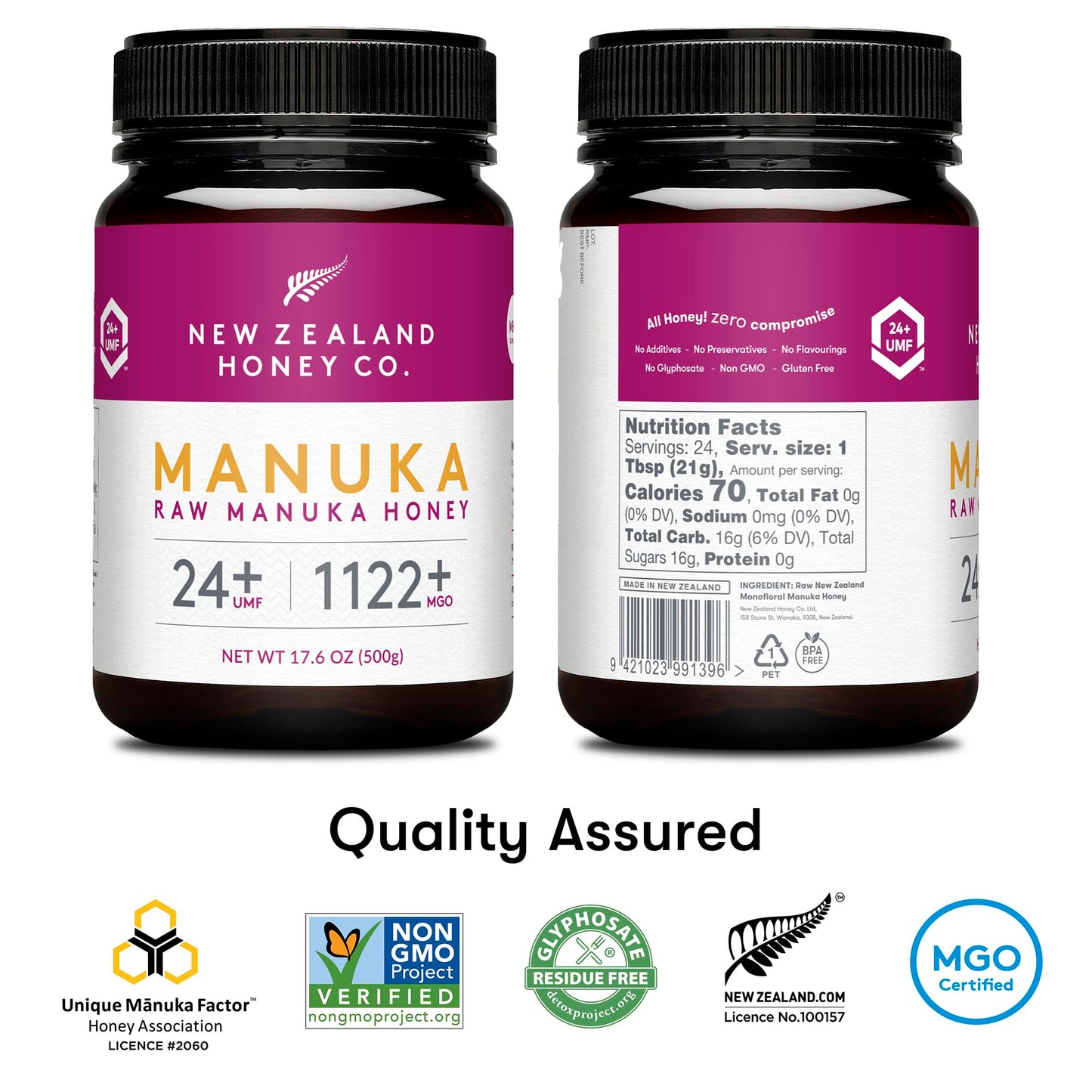 New Zealand Honey Co. Raw Manuka Honey Umf 24+ / Mgo 1122+ | Umf Certified | 17.6Oz | Pure Raw Honey