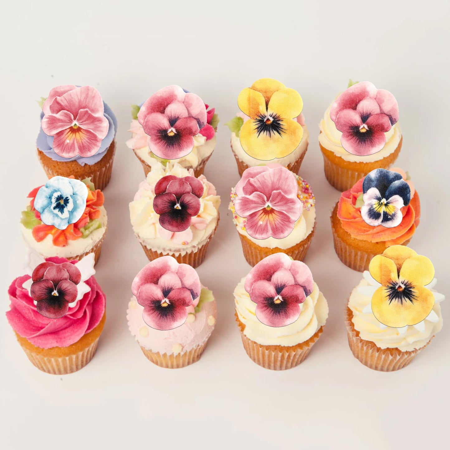 60 Pcs Edible Flowers Cake Toppers Wafer Paper Flowers Cupcake Toppers Pansies Wedding Bridal Engagement Edible Flower Cake Deco