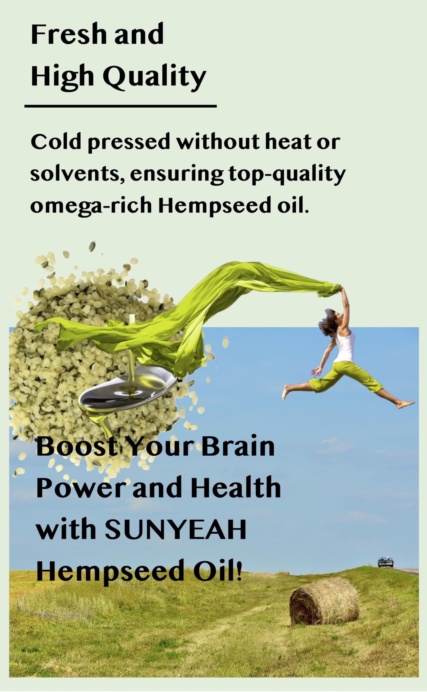 SUNYEAH Cold Pressed Hemp Seed Oil, 500 ml, Canadian, High in Omega 3 & 6, Keto Friendly