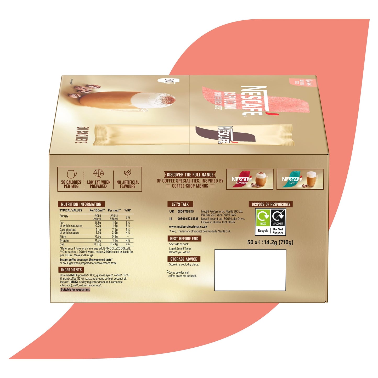Nescafe Unsweet Cappuccino Sach Pk50 16G