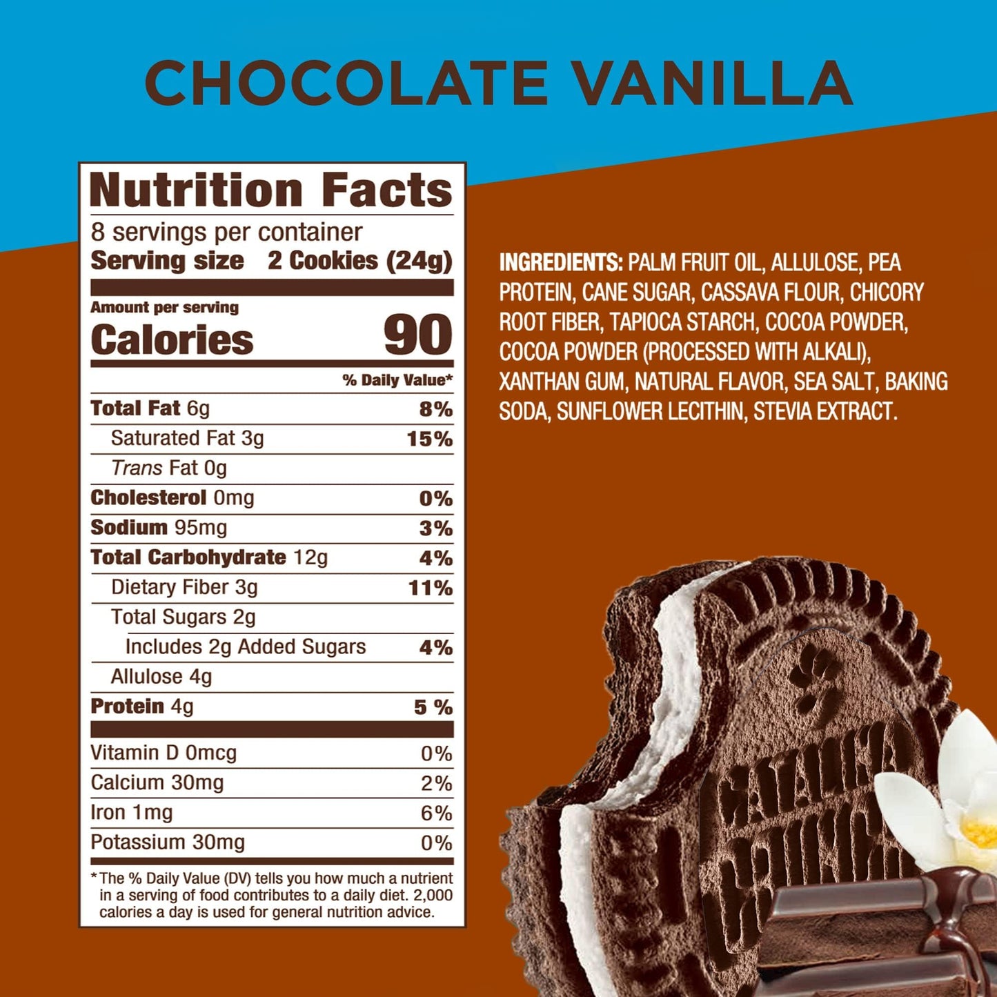 Catalina Crunch Chocolate Vanilla Sandwich Cookies, Healthy Snacks For Kids & Adults, Vegan, Low Sugar 2G, Low Carb, High Protei
