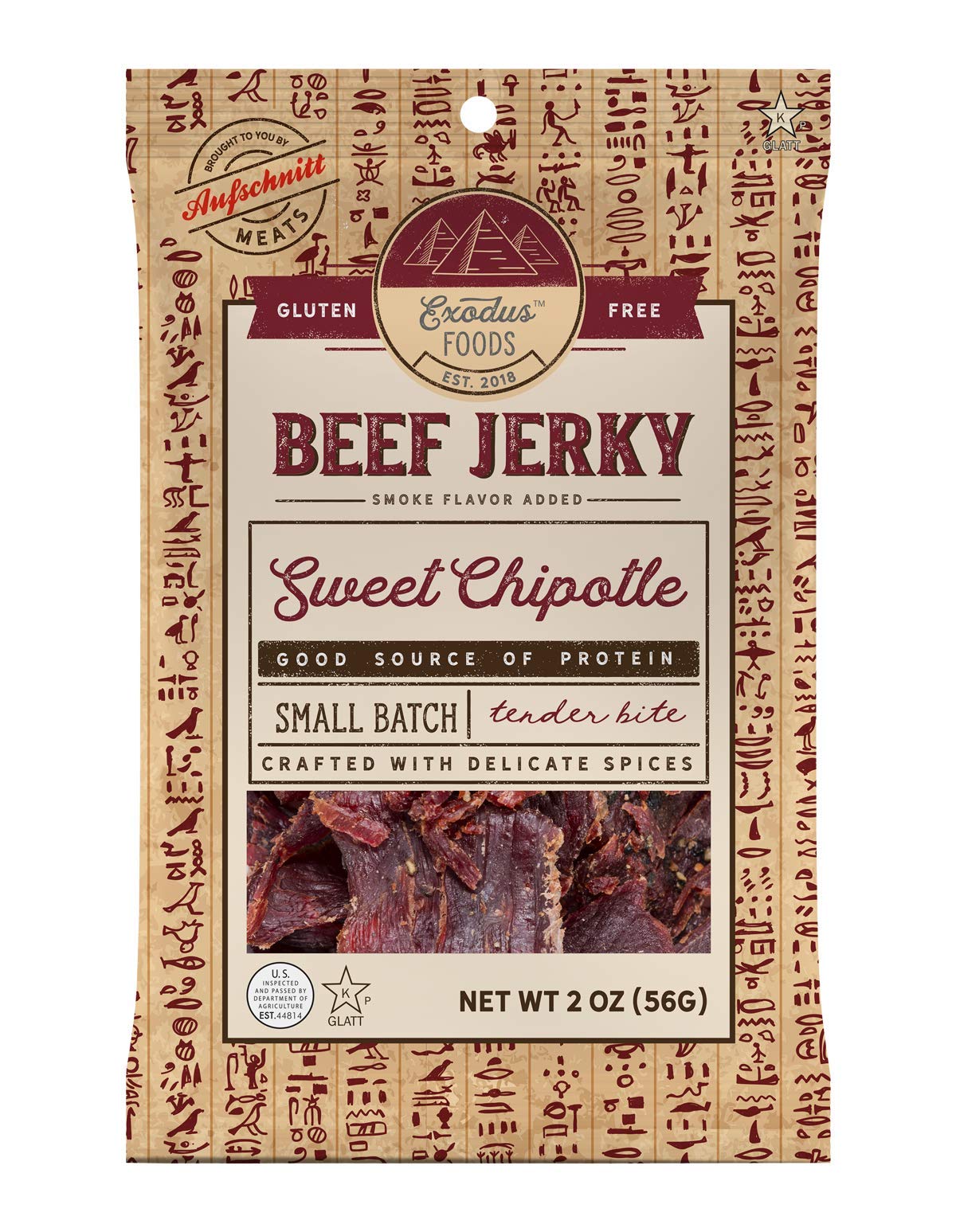 Exodus Passover Beef Jerky | Kosher Star-K Passover Certified | Gluten Free | By Aufschnitt (Sweet Chipotle, 5 Pack)