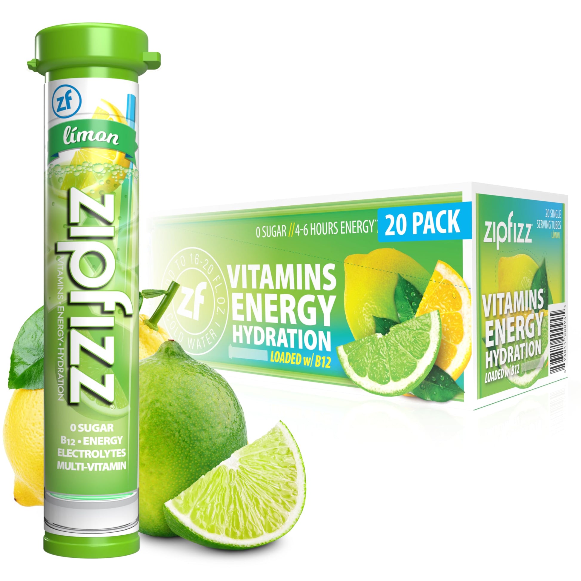 Zipfizz Daily Energy Drink Powder, Sugar-Free Electrolyte, 20 Pack, 0.39 Ounce Each, Limon Flavor