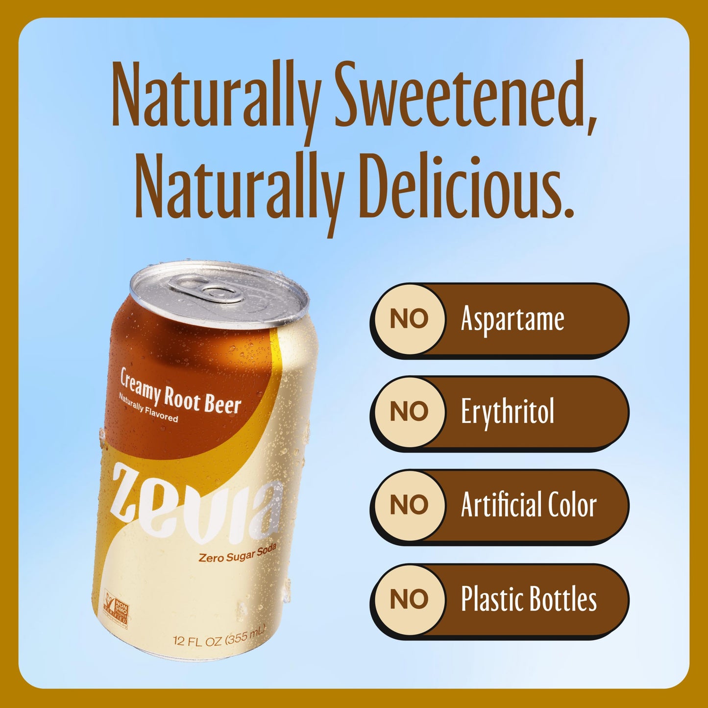 Zevia Zero Sugar Soda Creamy Root malt-inspired 12 oz Cans 8-Pack Non-GMO Gluten-Free Vegan