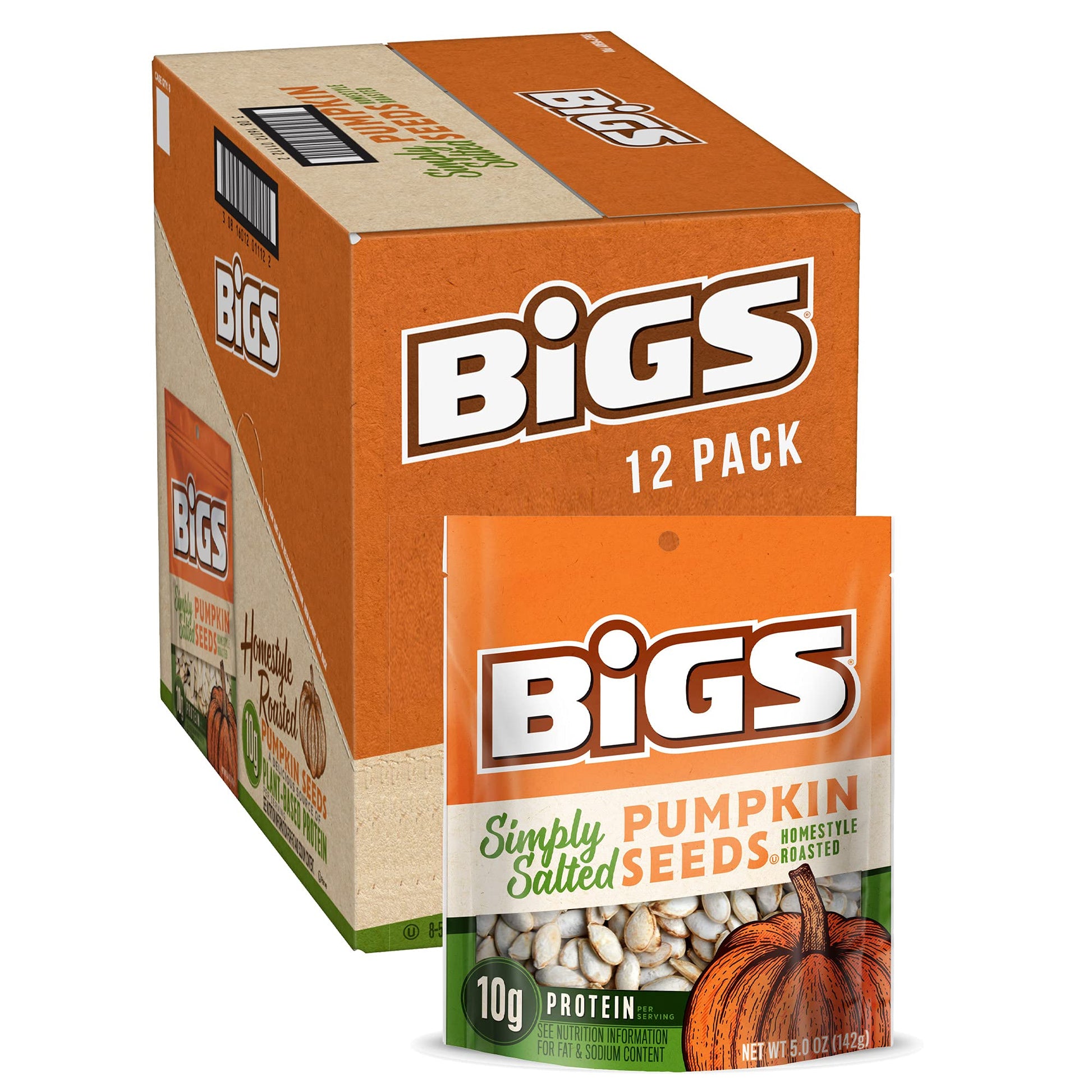 BIGS Pumpkin Seeds, Simply Salted Homestyle Flavor, 5 oz. (Pack of 12)