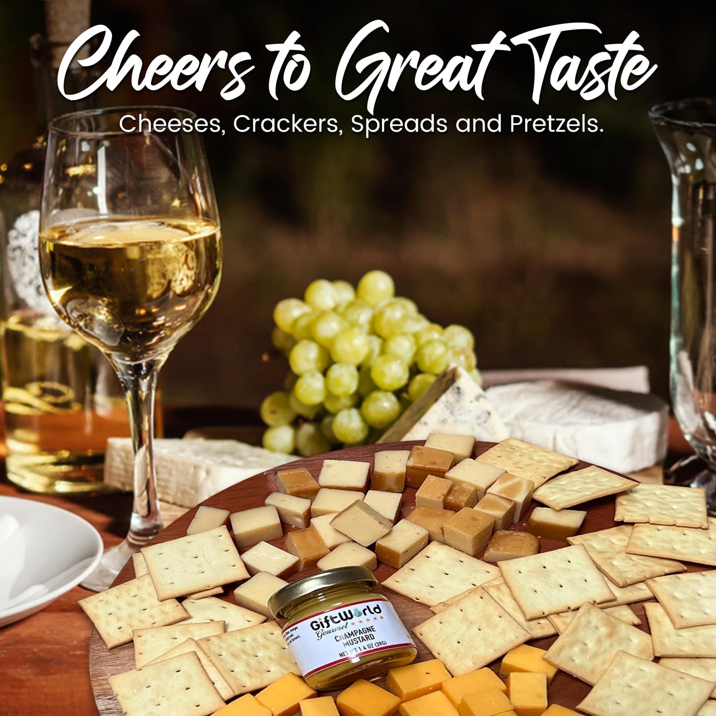 GiftWorld Cheese Gift Baskets Assortment Bundle - 5 Gourmet Food Items for Charcuterie Board, 24 Ounce