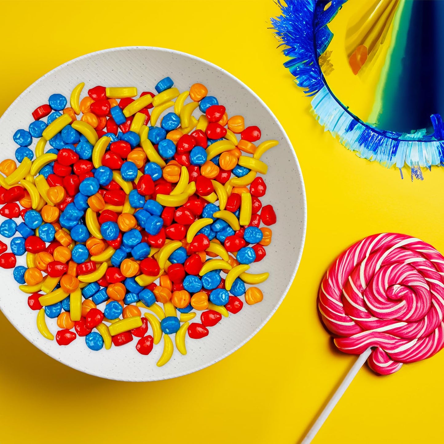 Fruit Shaped Hard Candy - 2 Pounds - Kids Candies for Buffet - Unwrapped Gumball Machine Refills - Classic Candy Bar Candy - Banana  Strawberry  Peach  Blueberry Flavors