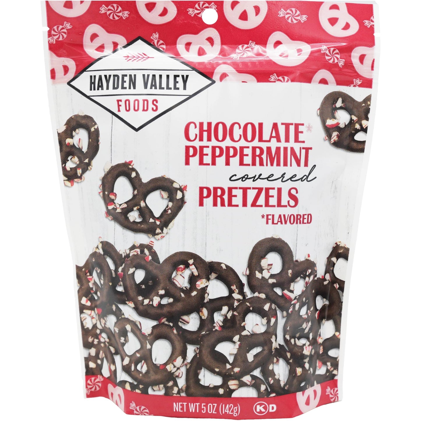 Hayden Valley Foods Peppermint Chocolate Covered Pretzels, 5 oz Resealable Bag, Gourmet Flavored Snack