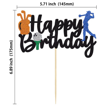 Gyufise 1Pcs Golf Cake Topper Golf Happy Birthday Sign Cake Topper Golf Ball Player Cake Decorations For Sport Theme Man Boy Gir