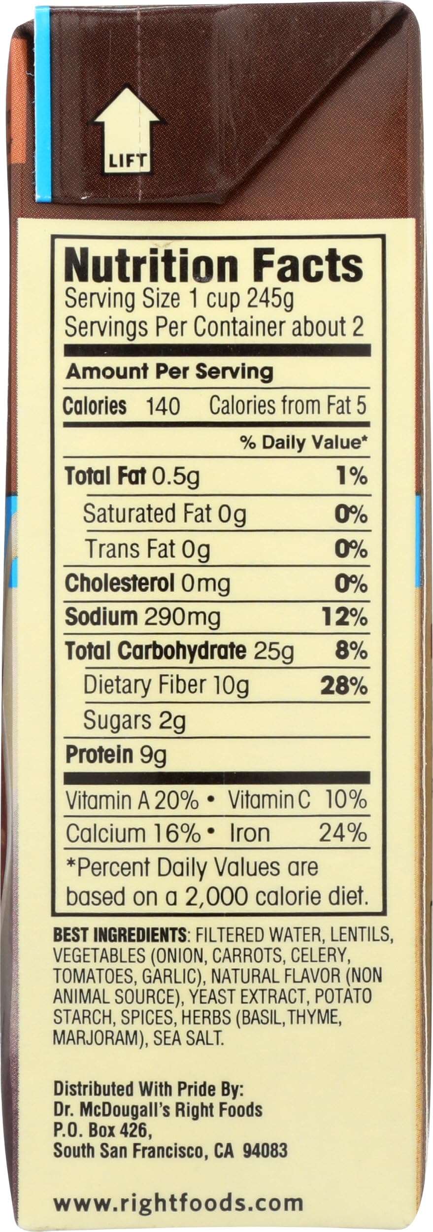 Dr. McDougalls Lentil Ready-To-Serve Soup, Low Sodium, 18.3 oz