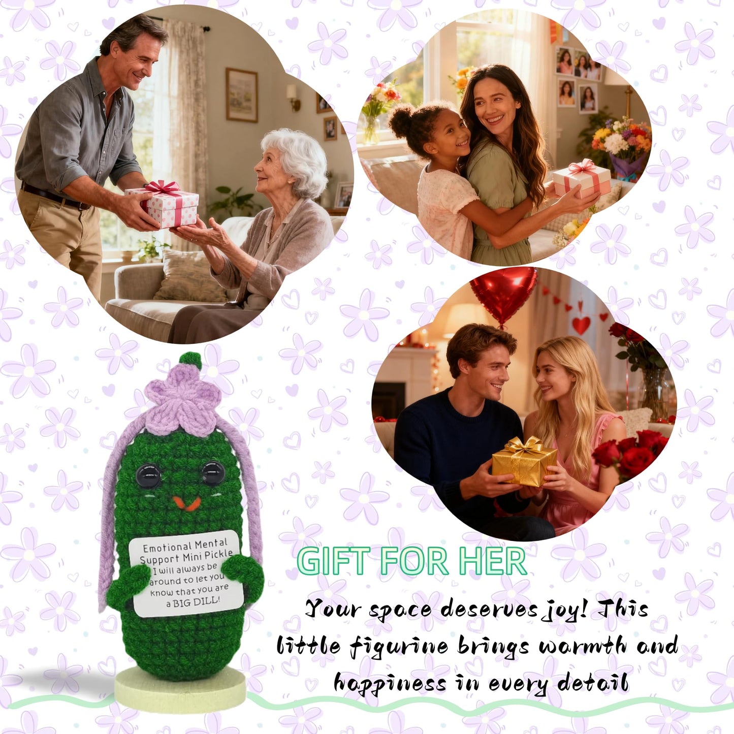 Kalawalk Funny Crochet Pickles 1 Pcs With Affirmations Cards For Inspirational Novelty Good Luck Gifts And Party Decorations(Kk-Ckd04-Ppfw)