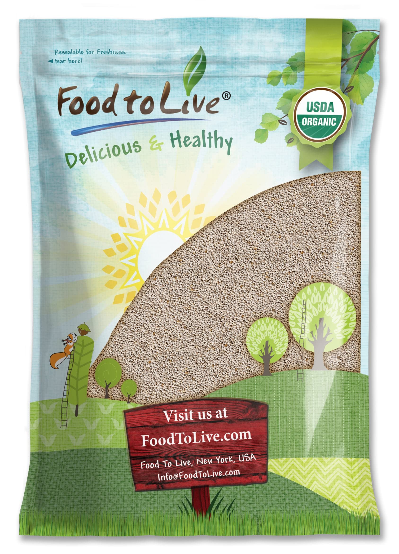 Food to Live Organic White Chia Seeds, 10 Pounds - Whole, Raw, Kosher, Keto, Sirtfood, Vegan, Bulk. Rich in Omega 3, 6, Dietary 