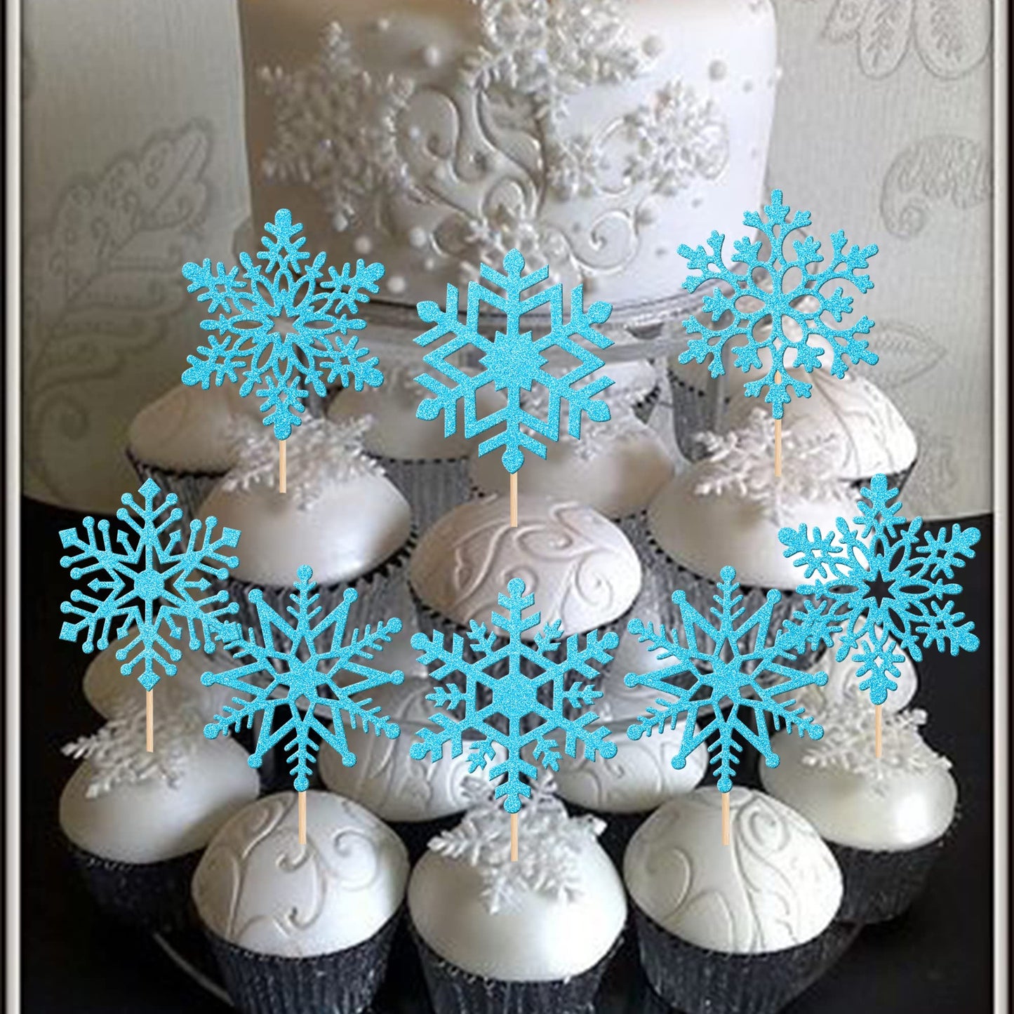 ZHUOWEISM Snowflake Cupcake Toppers, 36 PCS, Silver, Bamboo, Winter Theme Cake Decorations for Kids Birthday and Baby Shower