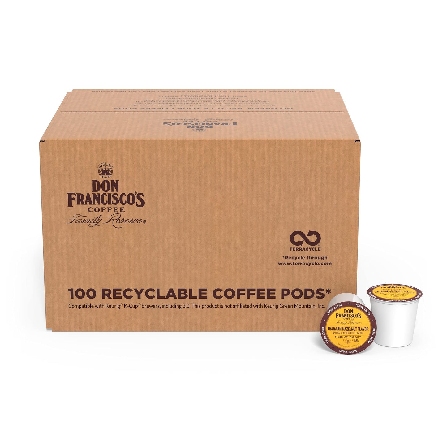 Don Francisco'S Hawaiian Hazelnut Flavored Medium Roast Coffee Pods - 100 Count - Recyclable Single-Serve Coffee Pods, Compatibl
