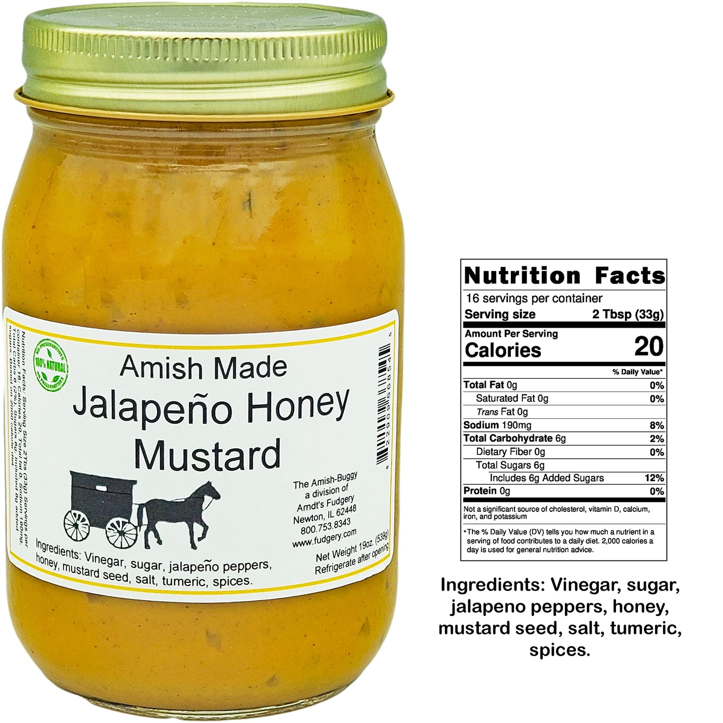 Jalapeno Honey Mustard 19 Oz. (2 Jars) The Amish-Buggy A Division Of Arndt'S Fudgery
