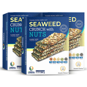 Sea Crunch with Nuts Classic Taste. Sea Snack Bars with Cashews  Almonds & Pumpkin Seeds by Amazin Choices. enhanced Snack  Vegan  Snack Strips  Asian Chips Variety Pack  Sea Sheets  Sandwich Sea - 32.1oz - Box of 3 (48 counts )