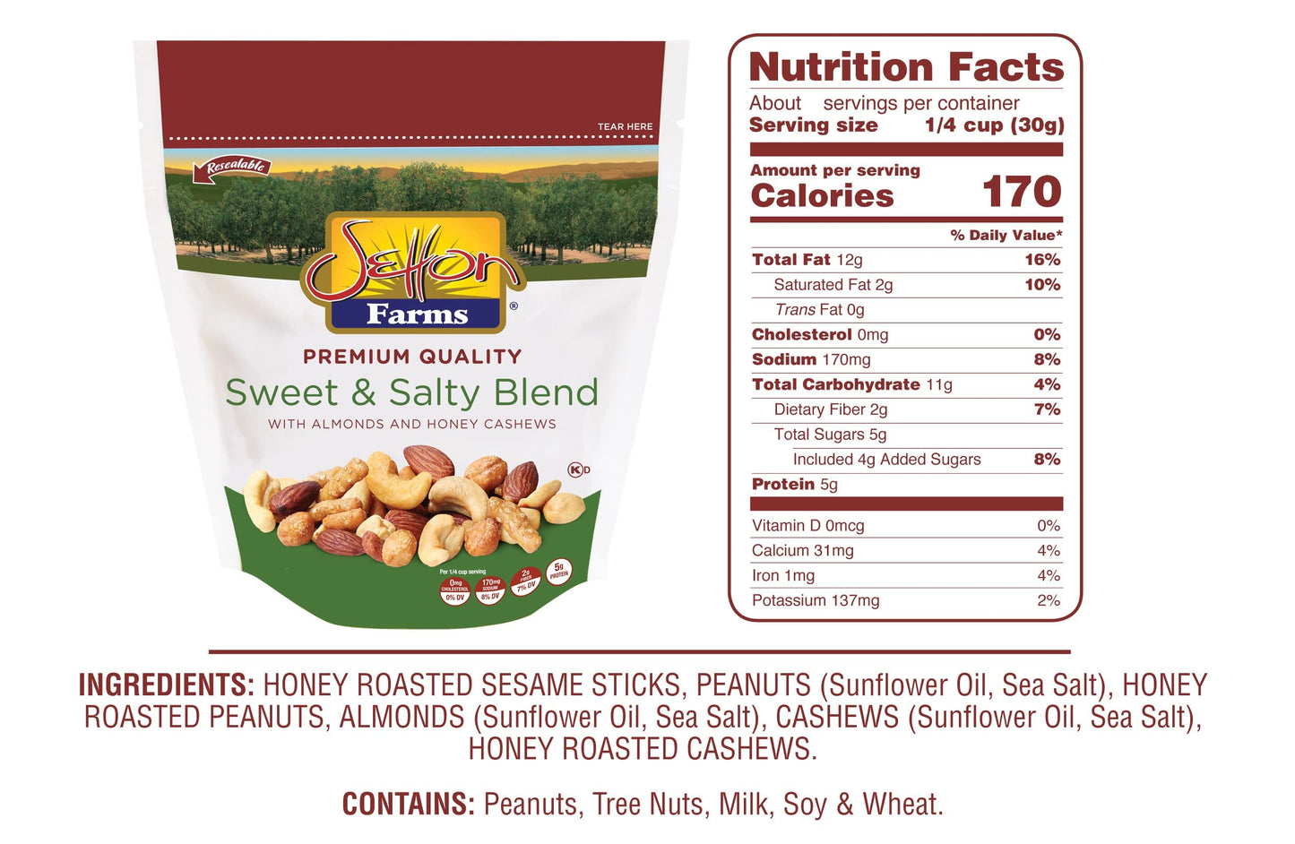 Setton Farms Sweet & Salty Premium Blend Snack, 9 Oz Bag, Kosher