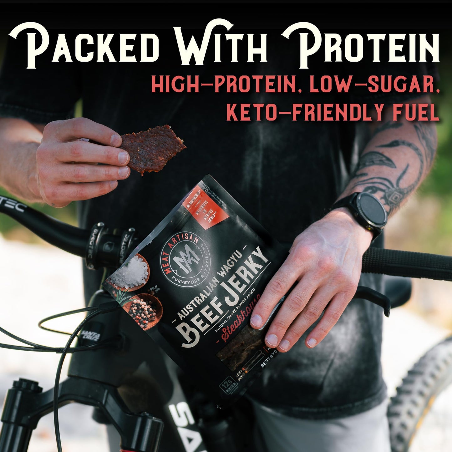 Meat Artisan Beef Jerky - Australian Wagyu Steakhouse - High Protein Snack - Gluten Free No MSG - enhanced Gourmet Natural 3oz (85g)