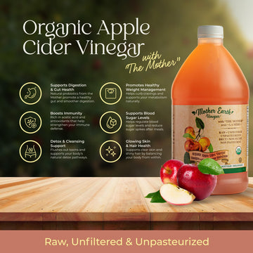 Mother Earth Vinegar Organic Apple Cider Vinegar with The Mother, Raw & Unfiltered, 64 Fl Oz