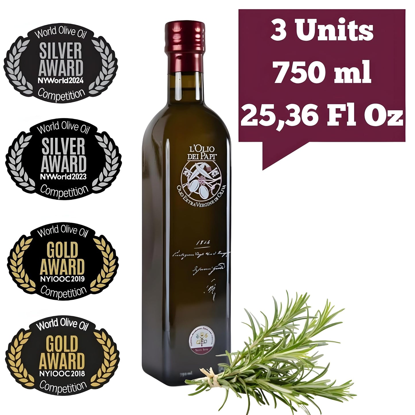 LOlio dei Papi 100% Italian Extra Virgin Olive Oil 750ml - Cold Extracted, Award-Winning, Fast DHL Shipping