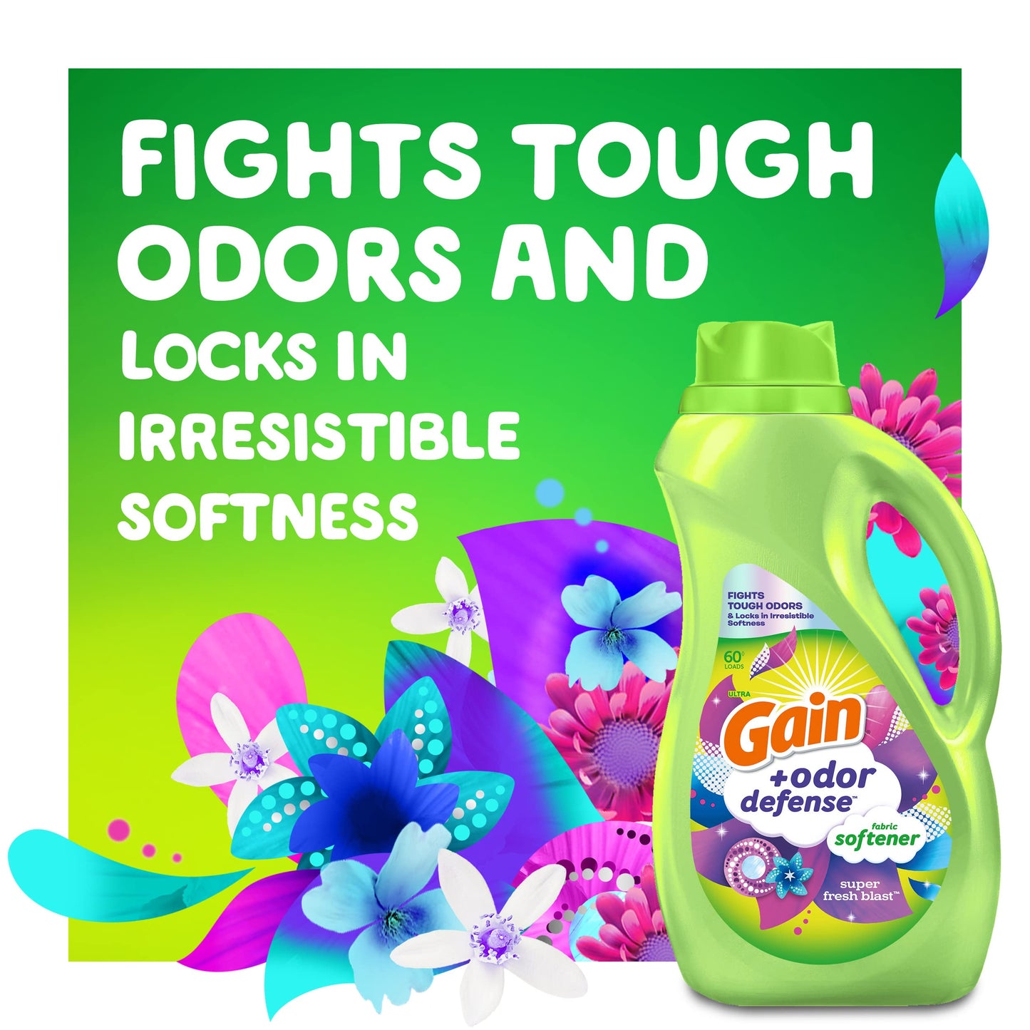 Gain + Odor Defense Liquid Fabric Softener, Super Fresh Blast Scent, 35 Loads (4 Pack)