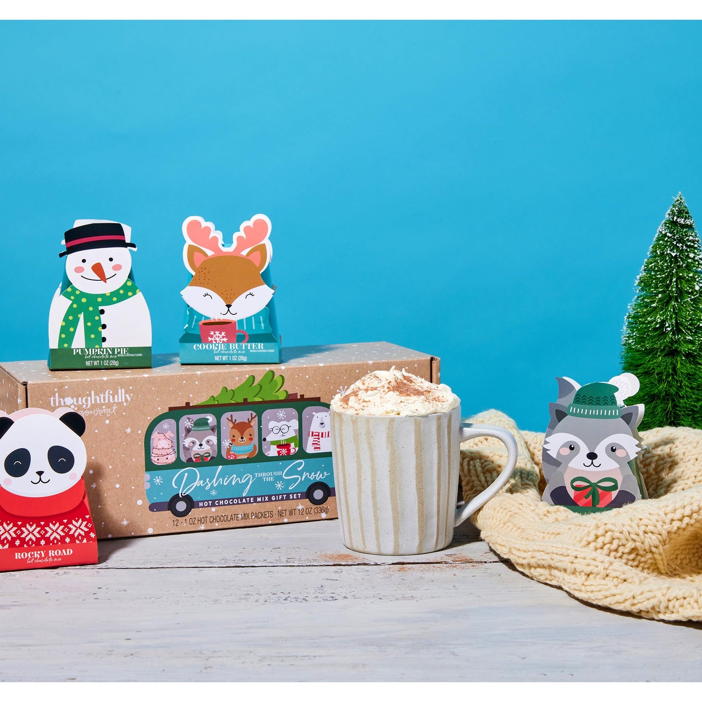 Thoughtfully Gourmet, Hot Chocolate Gift Set In Holiday Character Packaging, Flavors Include Rocky Road, Cookies Butter, Pumpkin