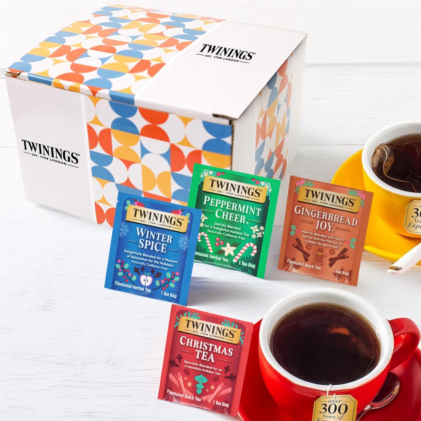 Twinings Christmas Holiday Variety Tea Bag Pack (40 Count) 4 Flavors Include Christmas Tea, Winter Spice, Gingerbread Joy, Peppermint Cheer, Seasonal Gift For Her, Him, Family, Friends