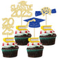 Ephlyn Graduation Cupcake Toppers 36Pcs Gold Blue Glitter Class of 2025 Diploma Cap Picks for Party Decorations