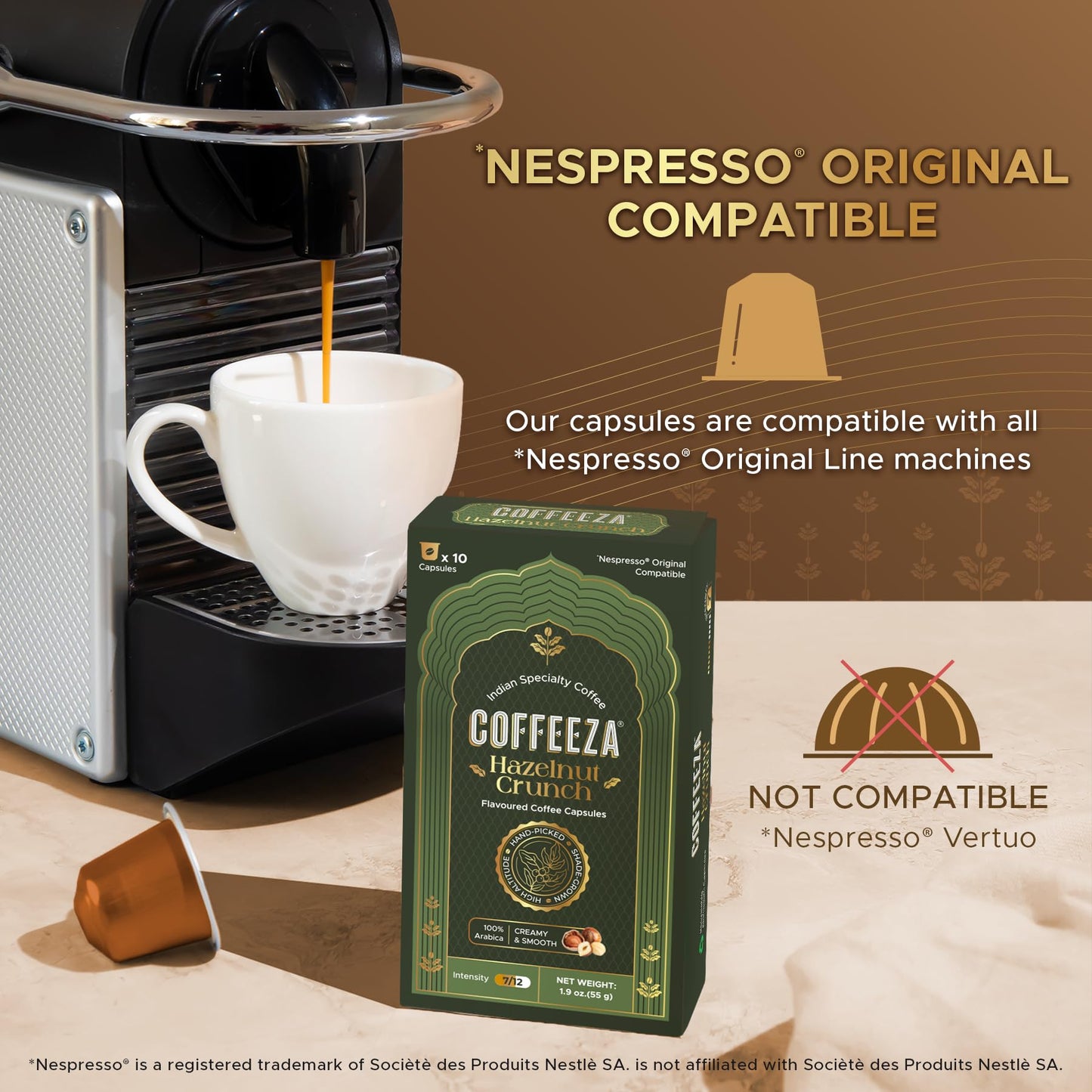 Coffeeza Espresso Coffee Pods, Hazelnut, Compatible With Nespresso Original Line Espresso Machines, Medium Roast, Intensity – 7, Arabica Aluminium Coffee Capsules, 3 Pack - 30 Single Serve Pods