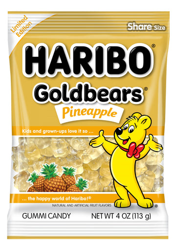 Haribo Gummi Candy | Goldbears Single Flavor Limited Edition | Pineapple, 4 Oz. (Pack Of 12)