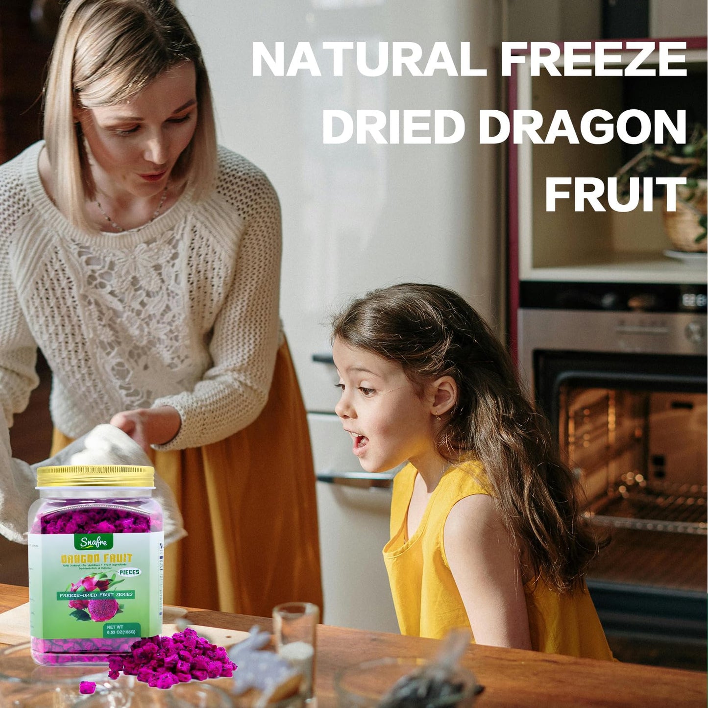 Freeze Dried Dragon Fruit, 6.53Oz/185G Freeze Dried Fruit, Frozen Dragon Fruit, Freeze Dried Dragon Fruit Cubes, No Added Sugars