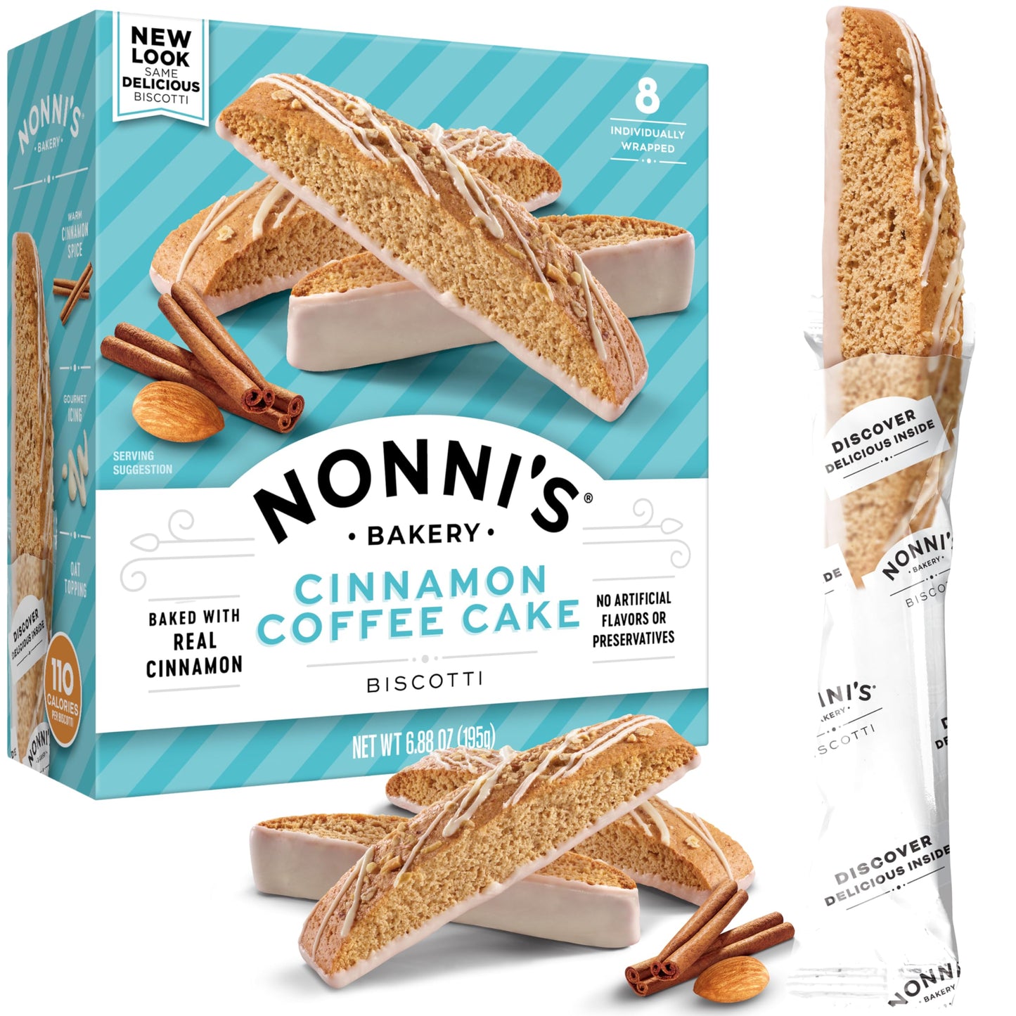 Nonnis Cinnamon Coffee Cake Biscotti Italian Cookies - Italian Biscotti Almond Cookies w/Cinnamon Streusel Icing - Biscotti Ind