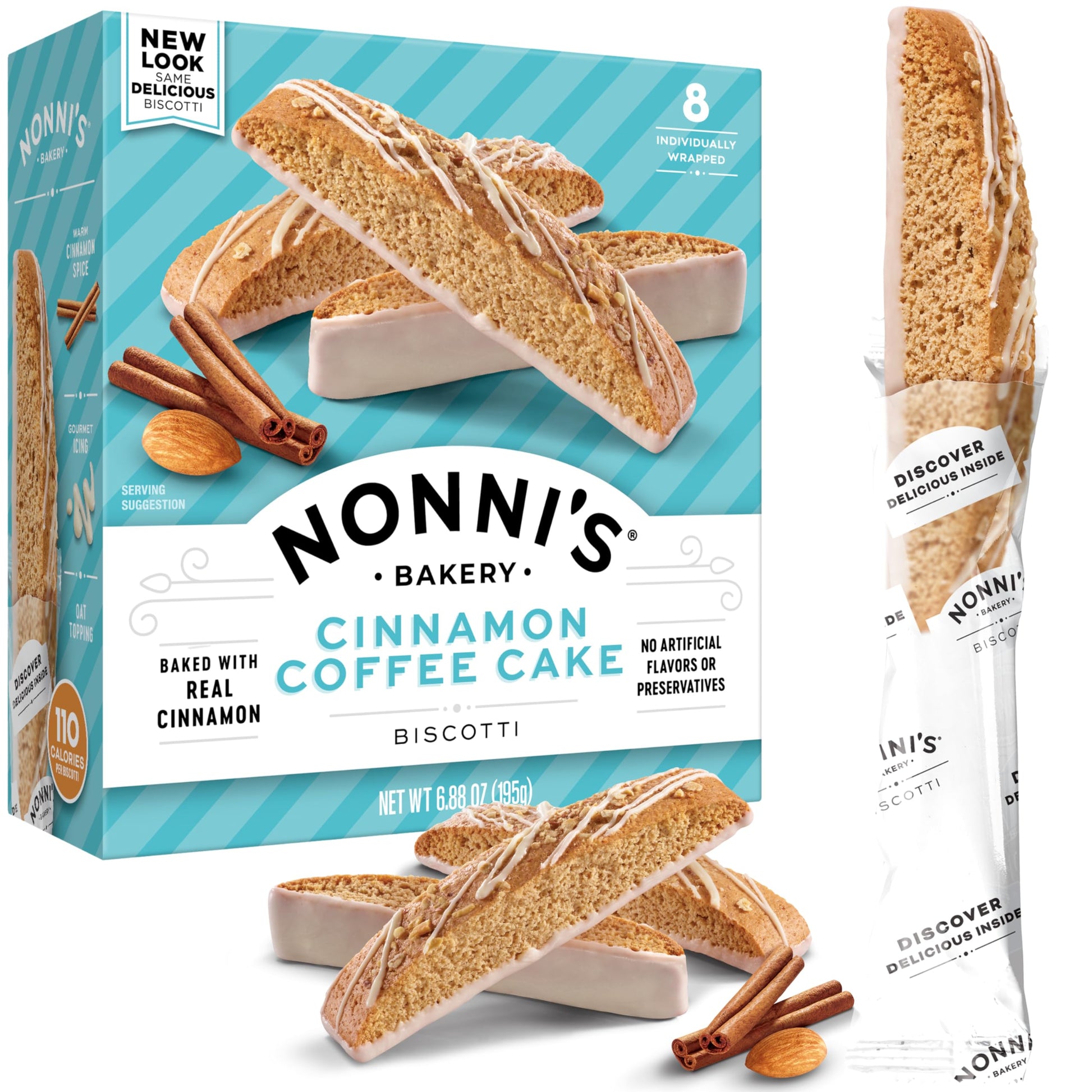 Nonnis Cinnamon Coffee Cake Biscotti Italian Cookies - Italian Biscotti Almond Cookies w/Cinnamon Streusel Icing - Biscotti Ind