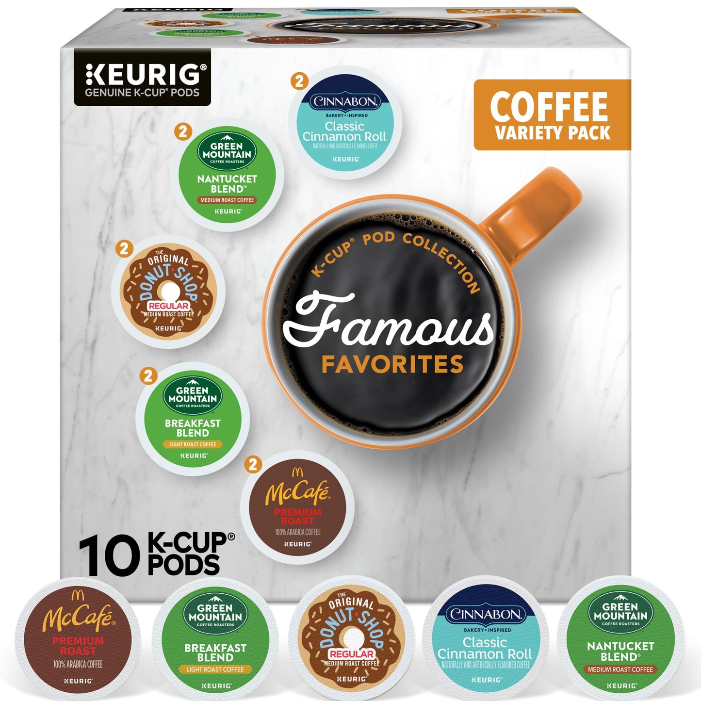 Keurig Famous Favorites Variety Pack  Single-Serve K-Cup Pods  10 Count