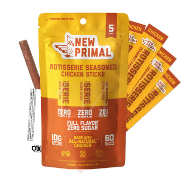 New Primal Rotisserie Chicken Sticks  Zero Sugar High Protein Snack  Gluten Free Whole30 Healthy Snacks  Keto and Paleo Friendly  Jerky Meat Stick  10g Protein  5 Count