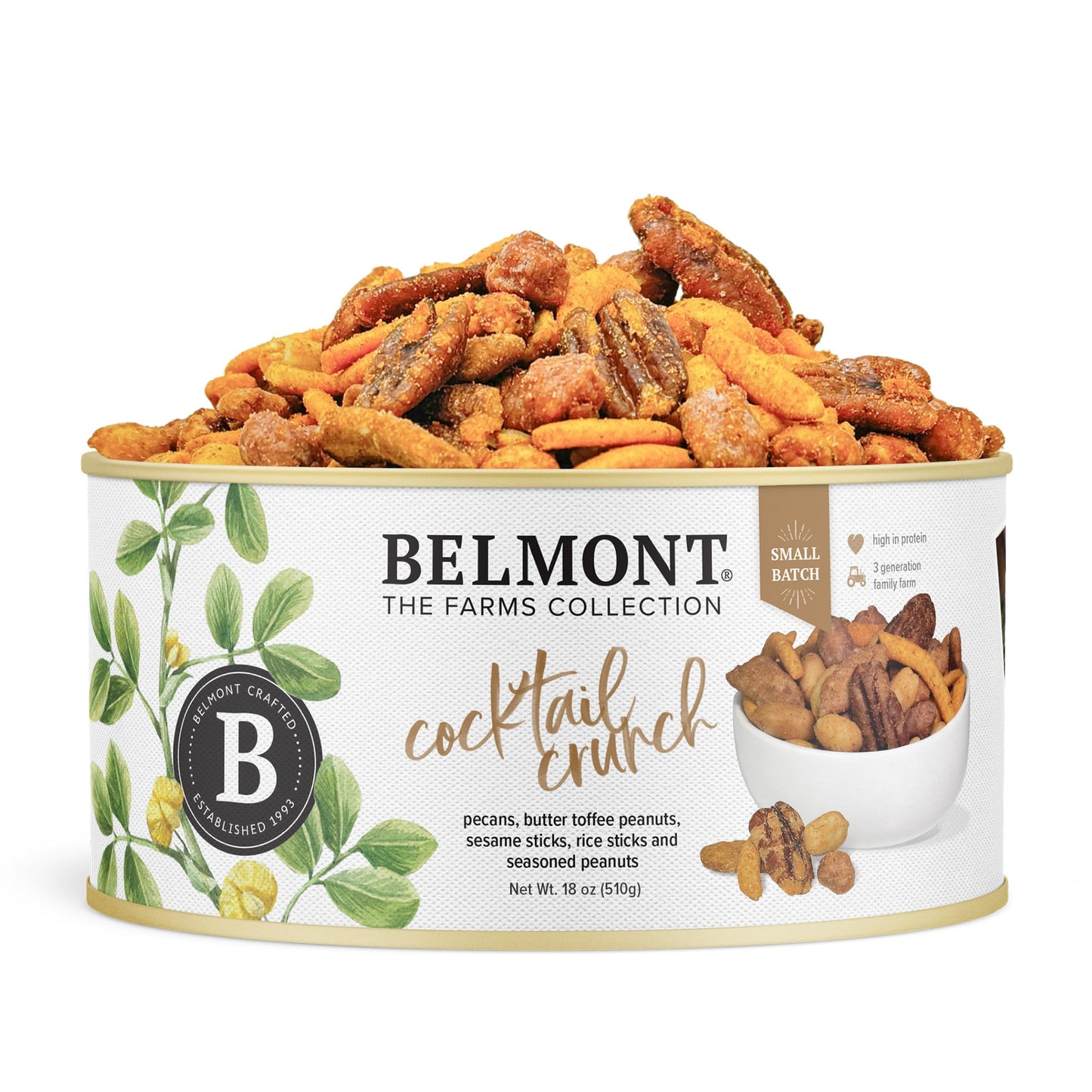 Belmont Peanuts Cocktail Crunch Mix – Pecans, Sesame & Rice Sticks – 18 oz Pack