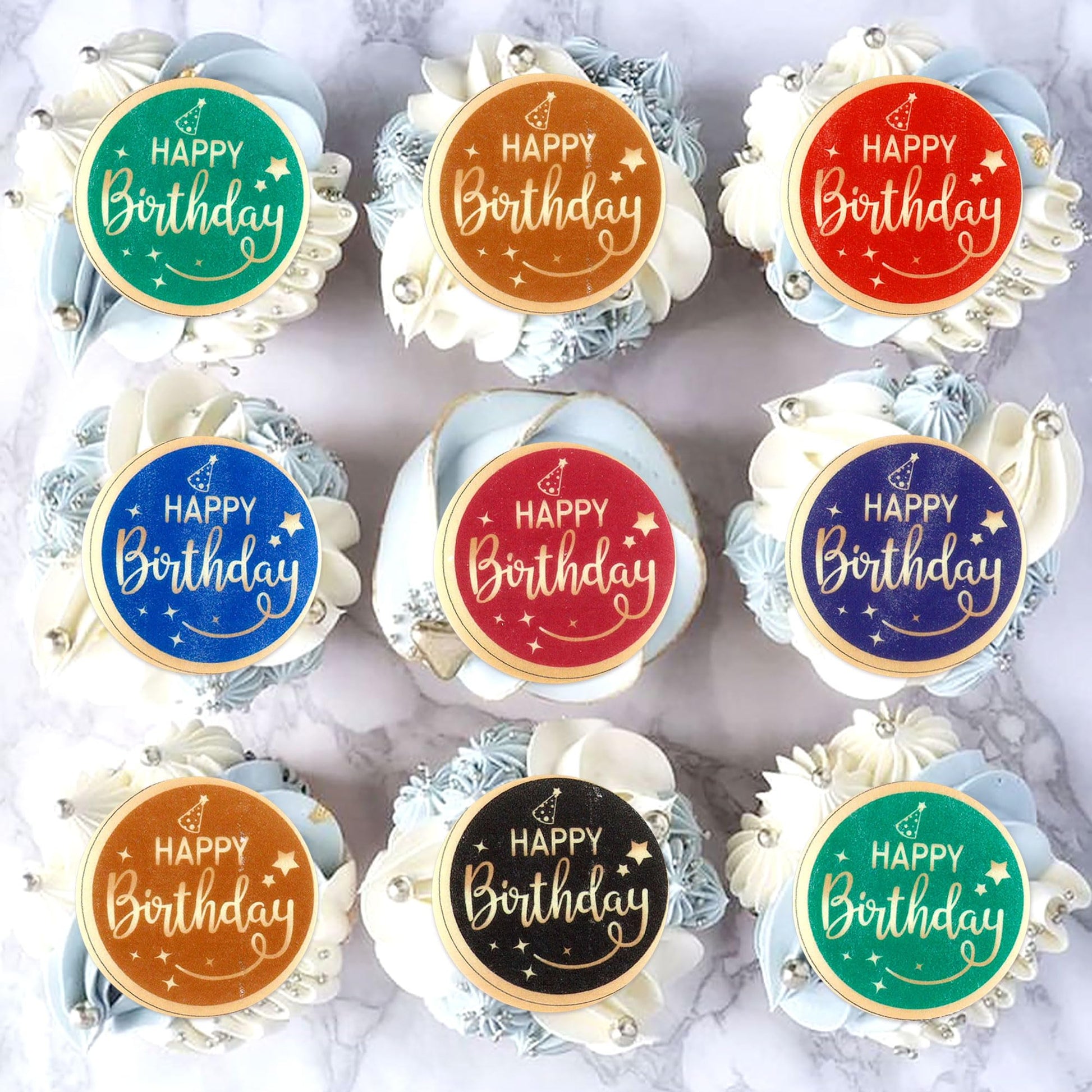 40Pcs Edible Happy Birthday Cupcake Toppers Baby Shower Boy Girls Party Celebrating Happy Birthday Anniversary Party Cake Decorations Supplies