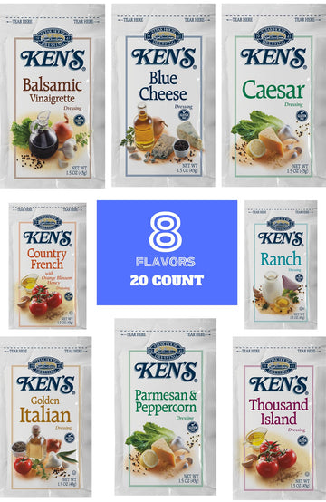 Salad Dressing Packets | 8 Flavors: Balsamic Vinaigrette, Blue Cheese, Caesar, Country French, Ranch, Golden Italian, Parmesan A