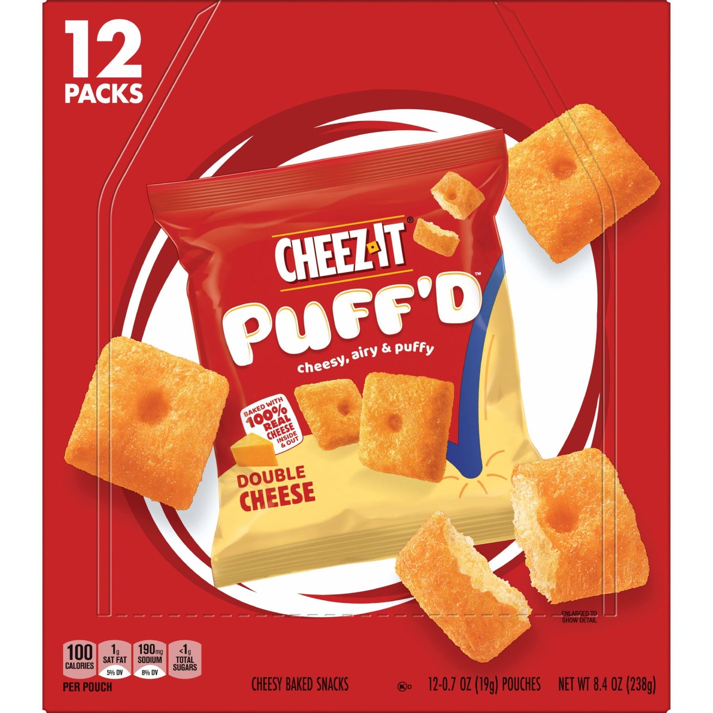 Cheez-It Puff'd Cheesy Baked Snacks, Puffed Snack Crackers, Double Cheese, 8.4oz Box (12 Pouches) - Perfect Kids' Grab N' Go Snack