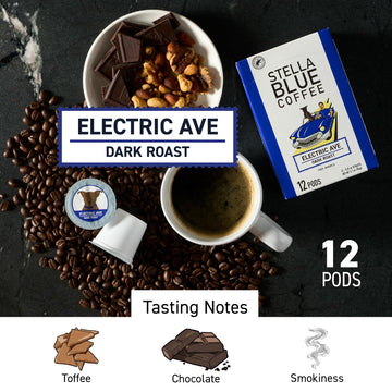 Stella Blue Dark Roast Coffee Pods, 100% Arabica, 12 Count, Single Serve