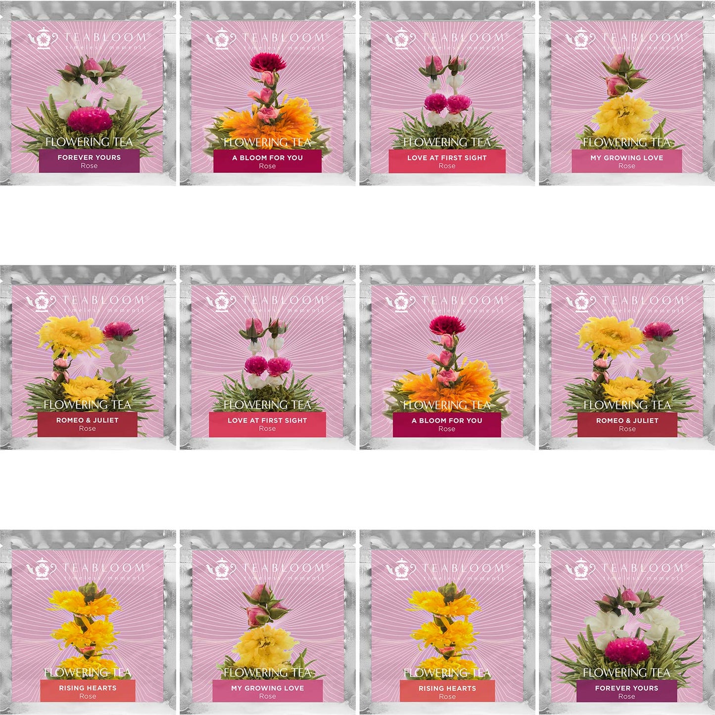 Teabloom Rose Flowering Tea – 12 Hand Tied Blooming Tea Flowers – 36 Steeps, Makes 250 Cups – Romantic Rose Tea Gift Set For Tea Lovers