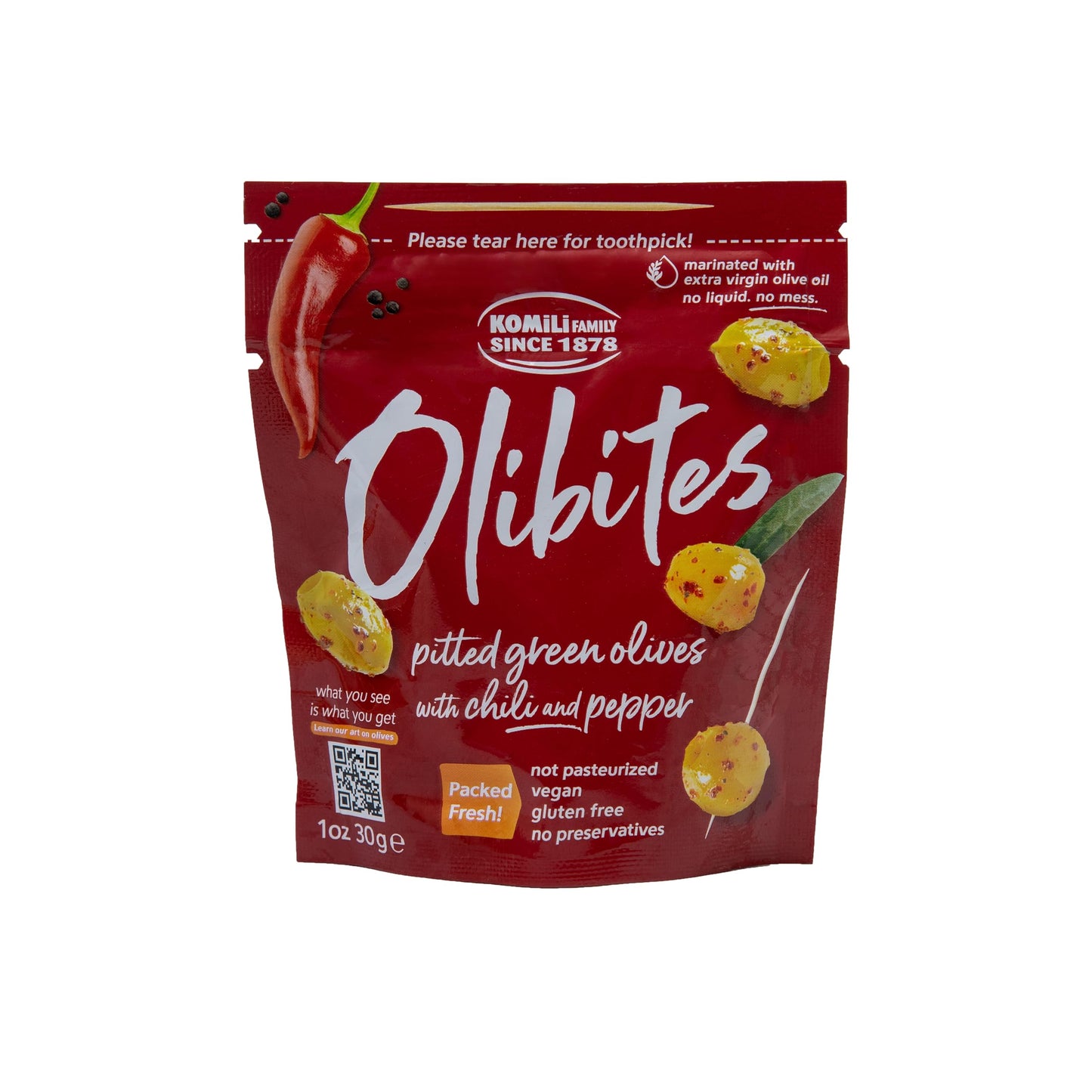 Olibites Pitted Green Olives - Fresh, Antioxidant-Rich Green Olives Marinated With Extra Virgin Olive Oil - No Preservatives, Vegan, Gluten Free, & Not Pasteurized - 0 Net Carbs (1 Oz) (Chili & Pepper, 1Oz (Pack Of 10)