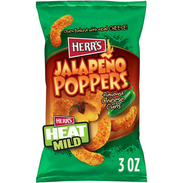Herrs Jalapeno Poppers Flavored Cheese Curls, Gluten Free Snacks, 3oz Bag (20 Count)