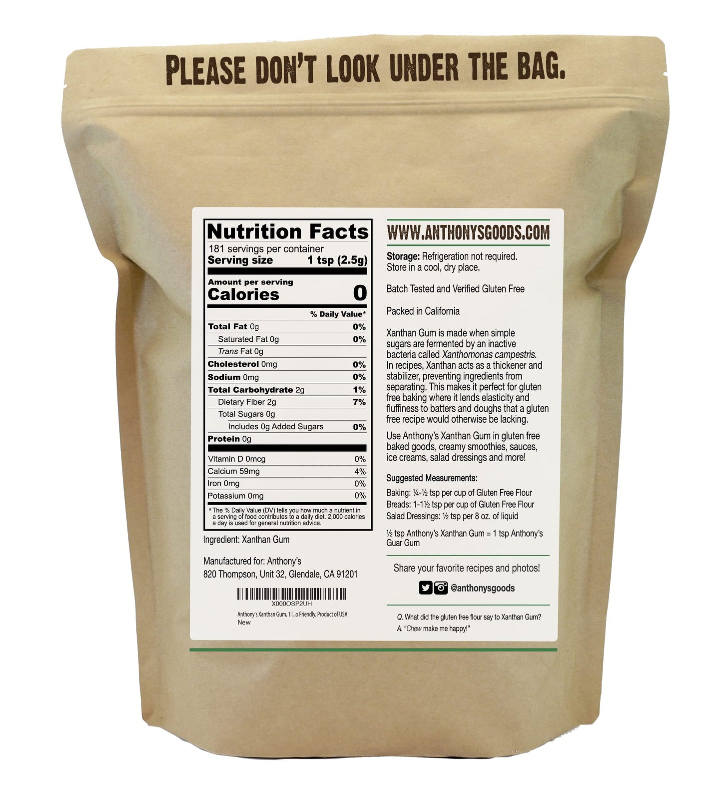 Anthony'S Xanthan Gum, 1 Lb, Batch Tested Gluten Free, Keto Friendly, Product Of Usa
