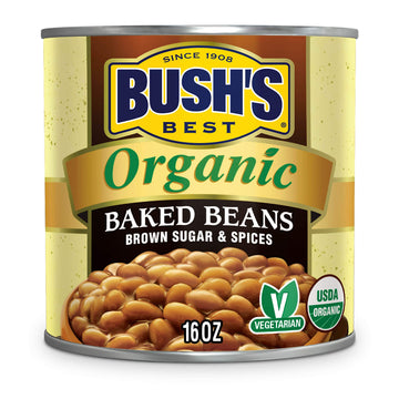 BUSH'S BEST Organic Baked Beans with Brown Sugar, Source Of Plant Based Protein And Fiber, Low Fat, Gluten Free, 16 oz