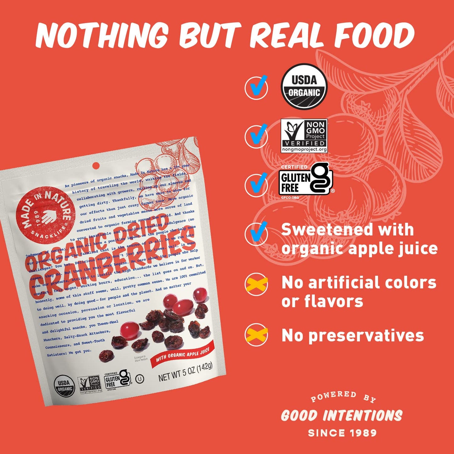 Made In Nature Organic Dried Cranberries, 5 Ounce (Pack Of 6) – Sweetened With Apple Juice, Non-Gmo, Unsulfured, Gluten Free