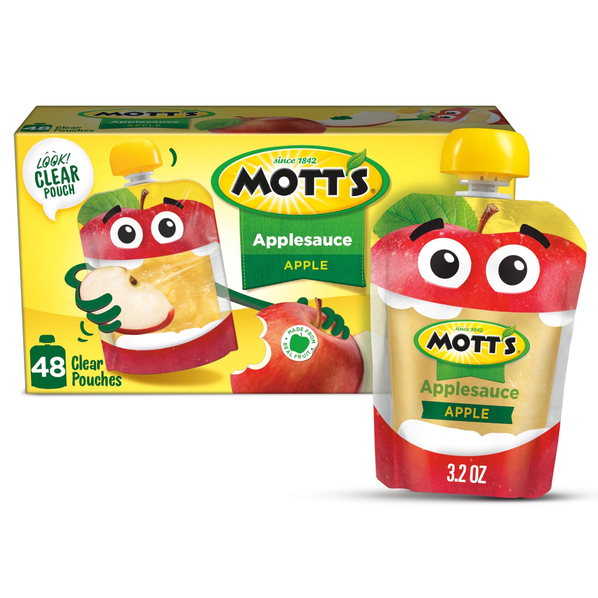 Mott'S Original Applesauce, 3.2 Oz Clear Pouches, 48 Count (4 Packs Of 12), No Artificial Flavors, Good Source Of Vitamin C, Nut