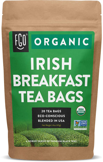 Fgo Organic Irish Breakfast Tea, Eco-Conscious Tea Bags, 20 Count, Packaging May Vary (Pack Of 1)