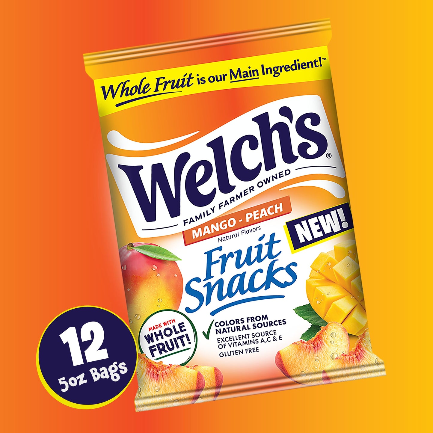 Welchs Fruit Snacks  Mango Peach Snack Box  Gluten Free  5oz Snack Packs (Pack of 12)