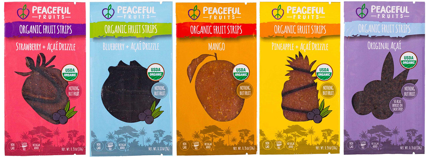 Peaceful Fruits 100% Fruit Strips (Variety Pack (Strawberry, Blueberry, Mango, Pineapple, Acai), 20 Count)